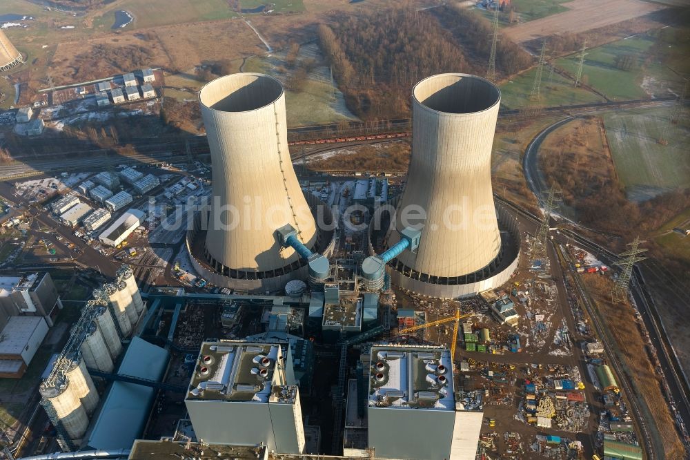 Luftbild Hamm - Baustelle am Kraftwerk / Kohlekraftwerk Westfalen im Stadtteil Hamm-Uentrop mit dem ehemaligen Kernkraftwerk KKW / AKW THTR-300 in Nordrhein-Westfalen NRW