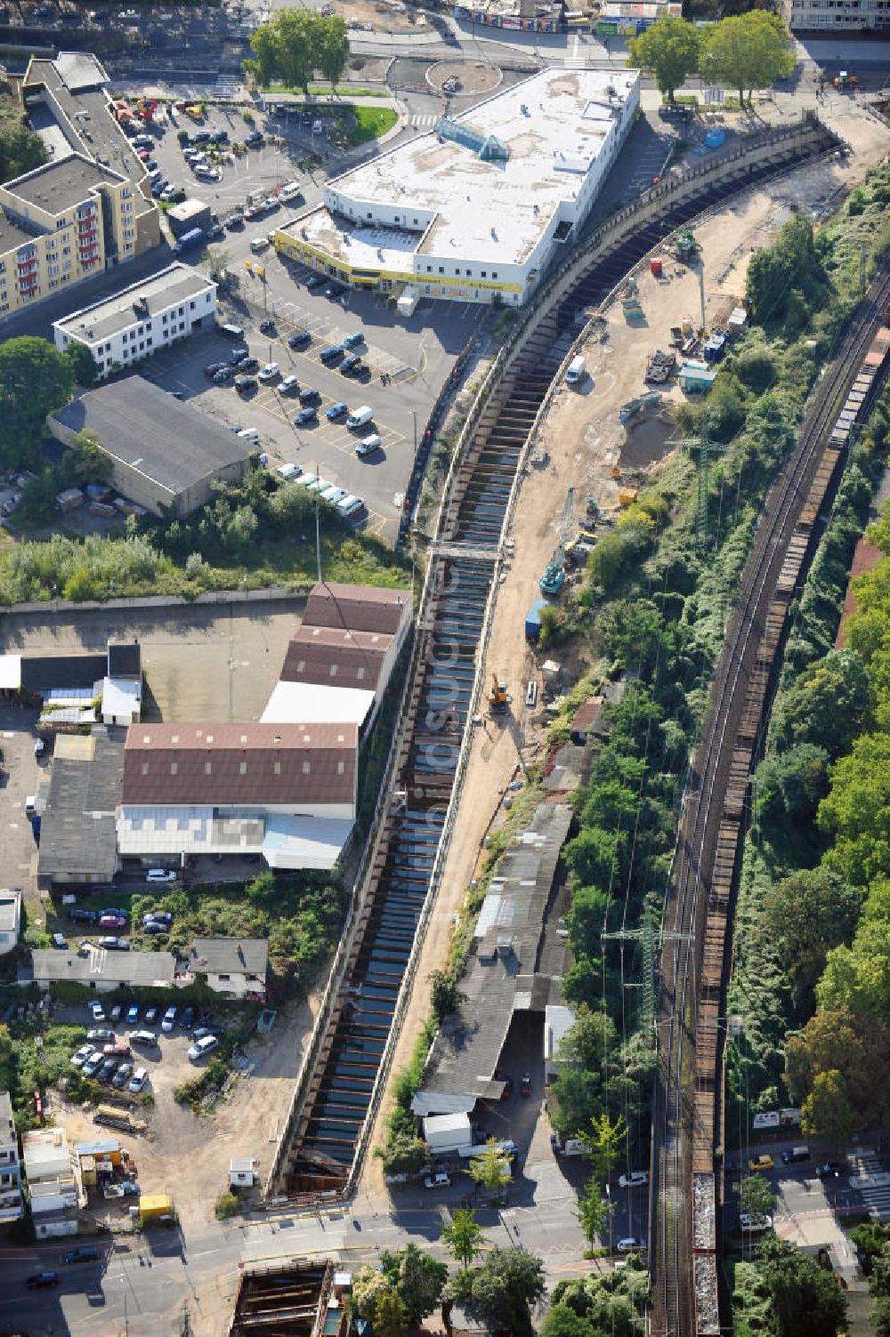 Köln von oben - Baustelle der KVB Nord-Süd-Bahn in Köln