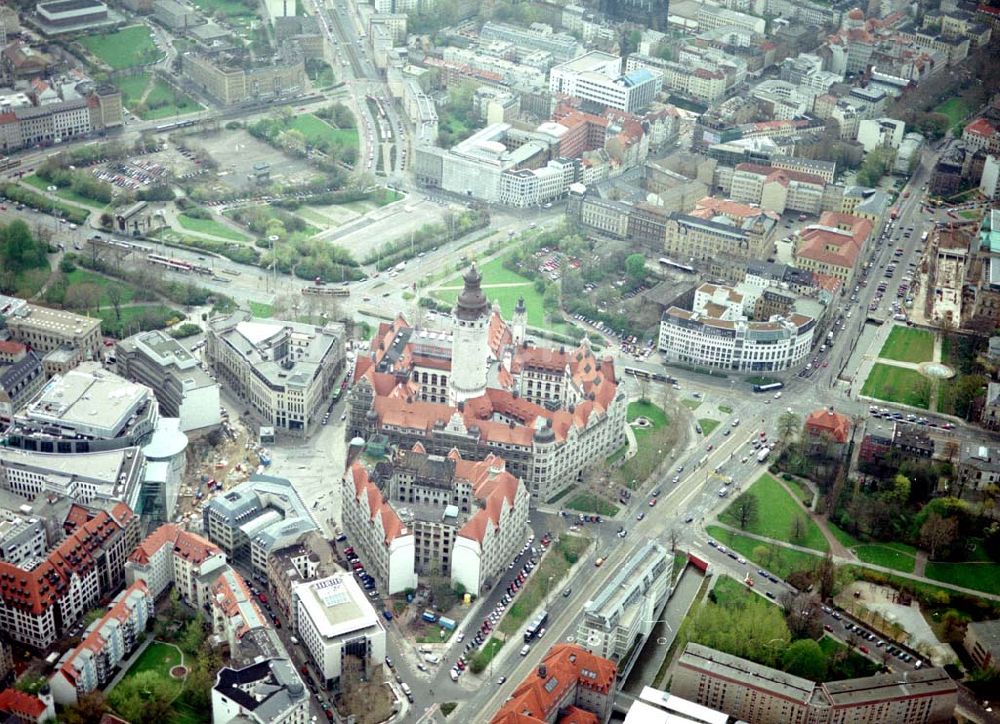 Leipzig / Sachsen von oben - Baustelle am Leipziger Marktplatz.