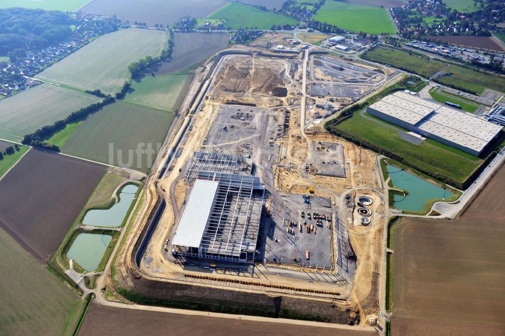 Bantorf von oben - Baustelle Logistikzentrum Kaufland im Gewerbegebiet Bantorf