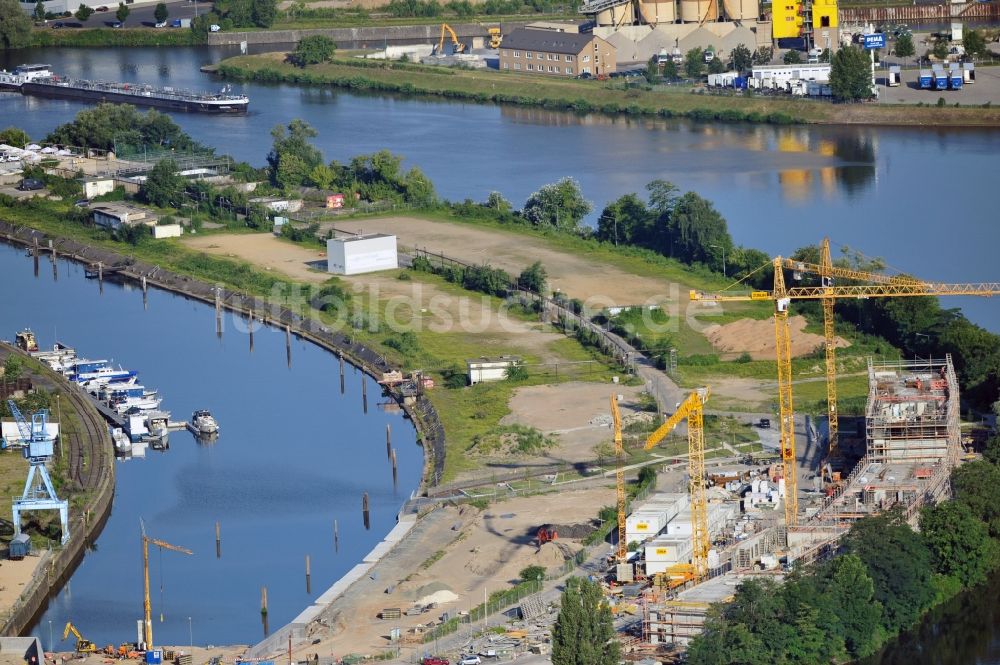 Luftbild Offenbach - Baustelle auf der Maininsel in Offenbach im Bundesland Hessen