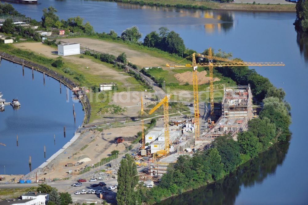 Luftaufnahme Offenbach - Baustelle auf der Maininsel in Offenbach im Bundesland Hessen