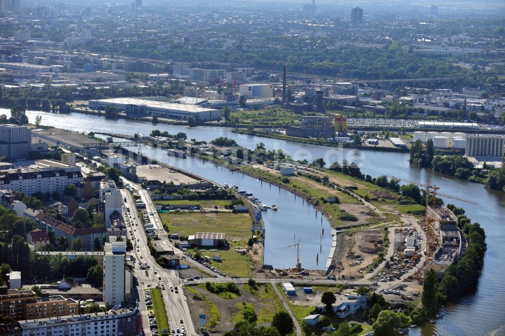 Luftaufnahme Offenbach - Baustelle auf der Maininsel in Offenbach im Bundesland Hessen