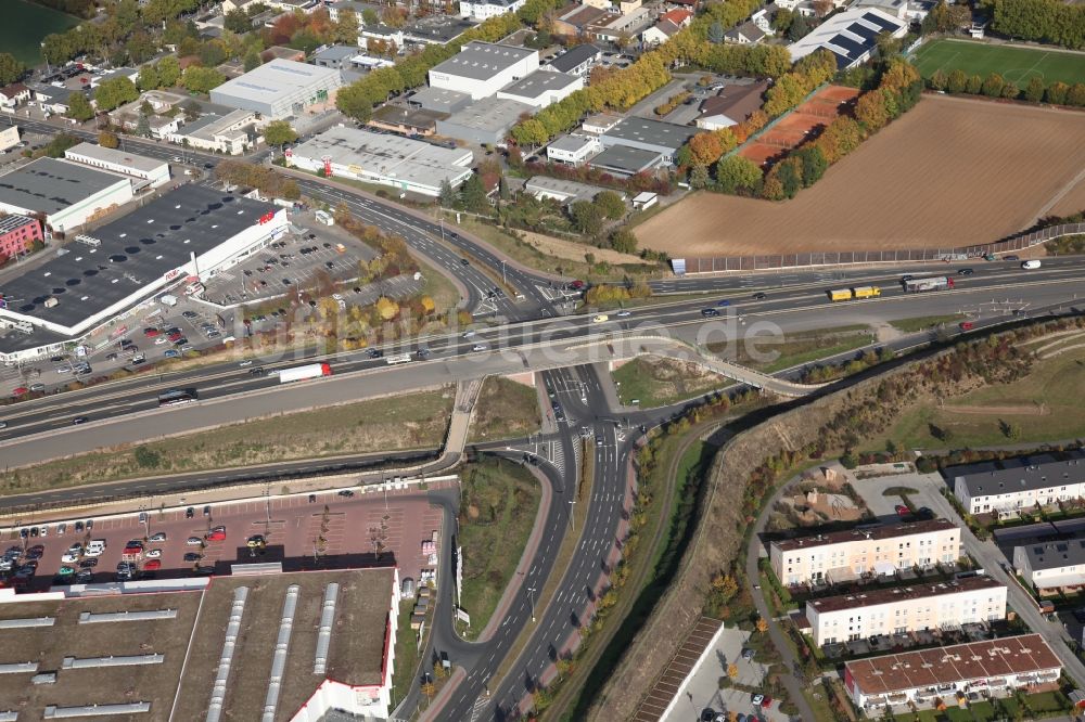 Mainz aus der Vogelperspektive: Baustelle an der A60 in Mainz im Bundesland Rheinland-Pfalz