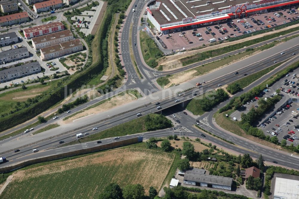 Mainz von oben - Baustelle an der A60 in Mainz im Bundesland Rheinland-Pfalz