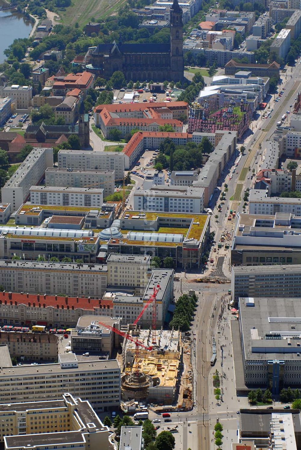 Luftbild Magdeburg - Baustelle Marietta-Quartier am Breiter Weg in Magdeburg