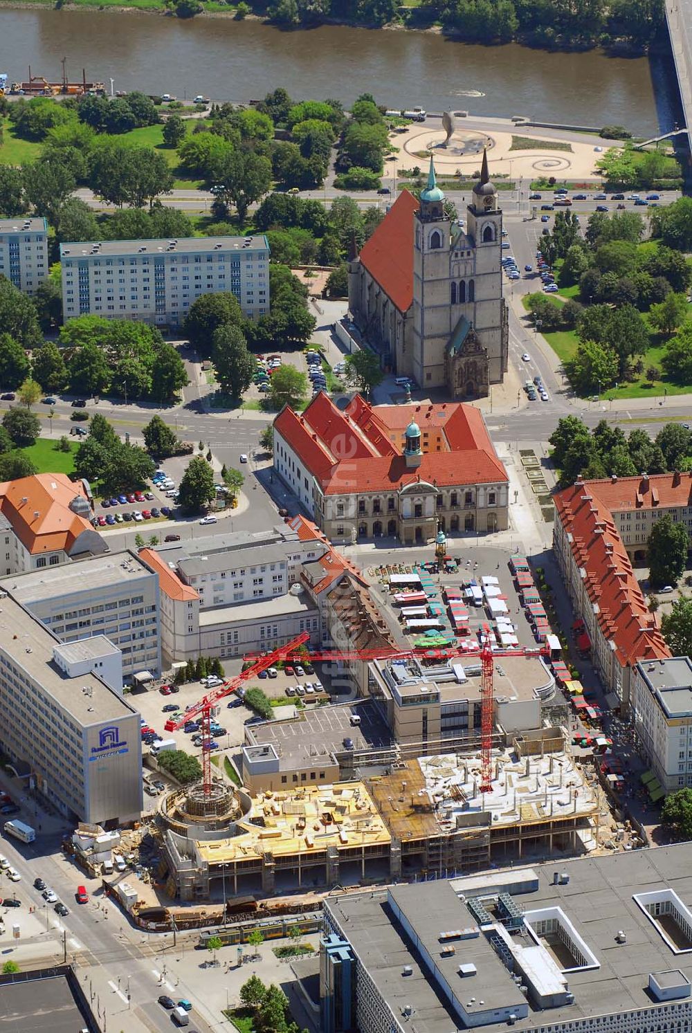 Luftaufnahme Magdeburg - Baustelle Marietta-Quartier am Breiter Weg in Magdeburg