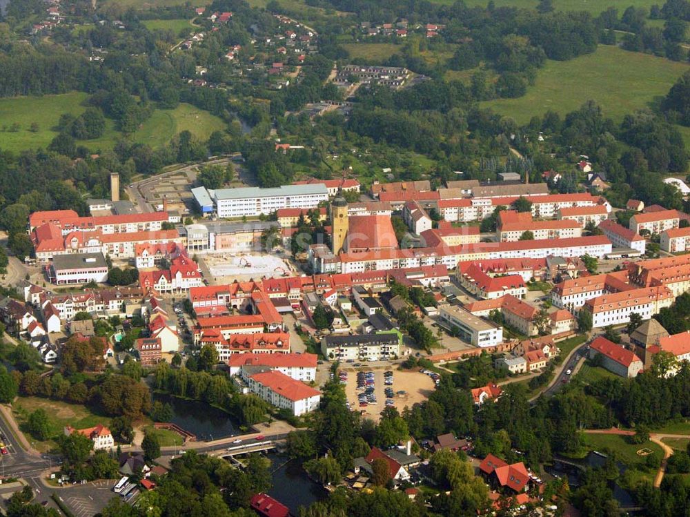 Lübben (Brandenburg) aus der Vogelperspektive: Baustelle am Marktplatz in Lübben