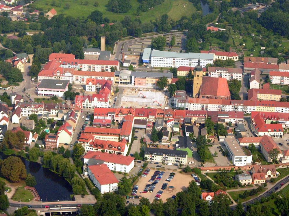 Luftbild Lübben (Brandenburg) - Baustelle am Marktplatz in Lübben