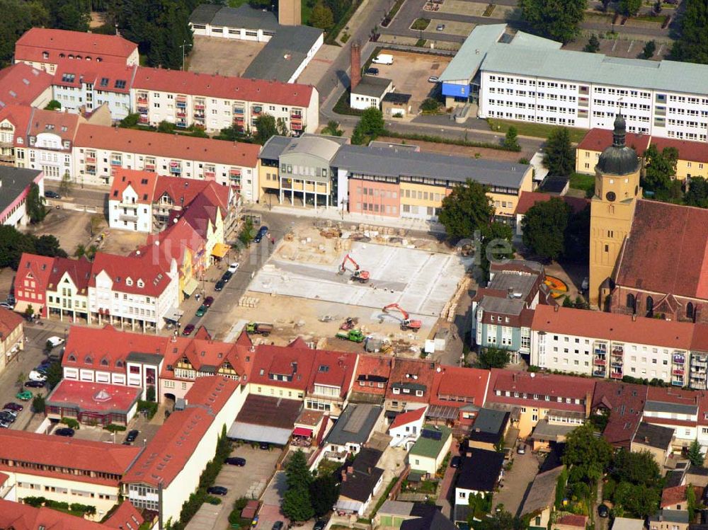 Luftaufnahme Lübben (Brandenburg) - Baustelle am Marktplatz in Lübben