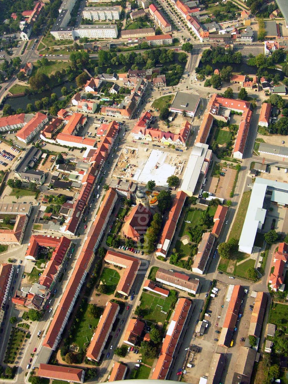 Luftbild Lübben (Brandenburg) - Baustelle am Marktplatz in Lübben