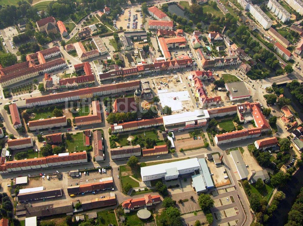 Luftaufnahme Lübben (Brandenburg) - Baustelle am Marktplatz in Lübben