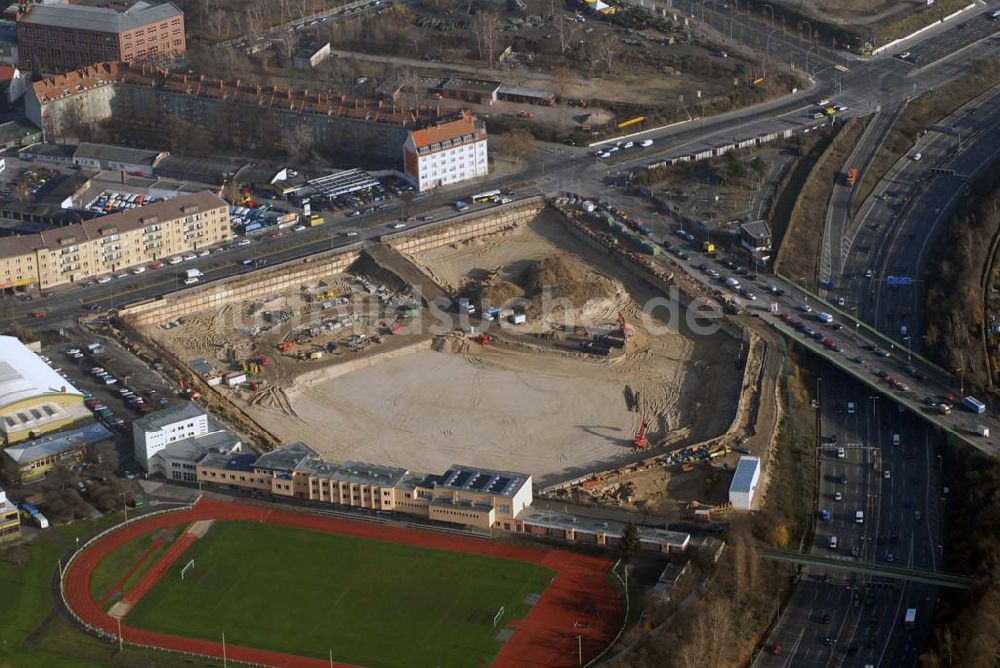 Luftbild Berlin - Baustelle des Möbelhauses Höffner am Sachsendamm