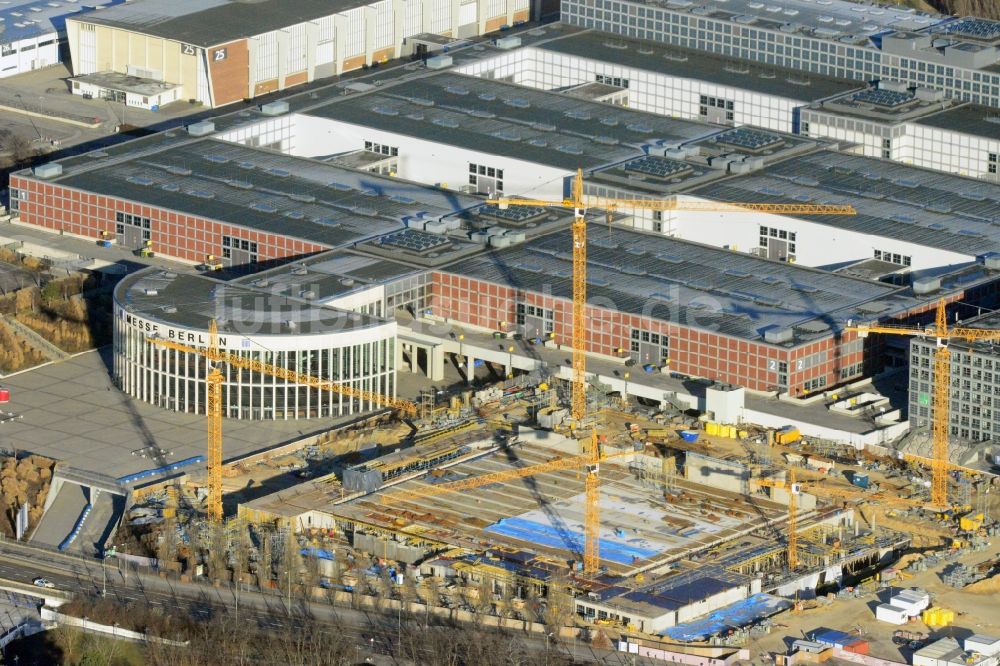 Luftbild Berlin - Baustelle Messe Veranstaltungsstätte City Cube am Messegelände in Berlin Charlottenburg