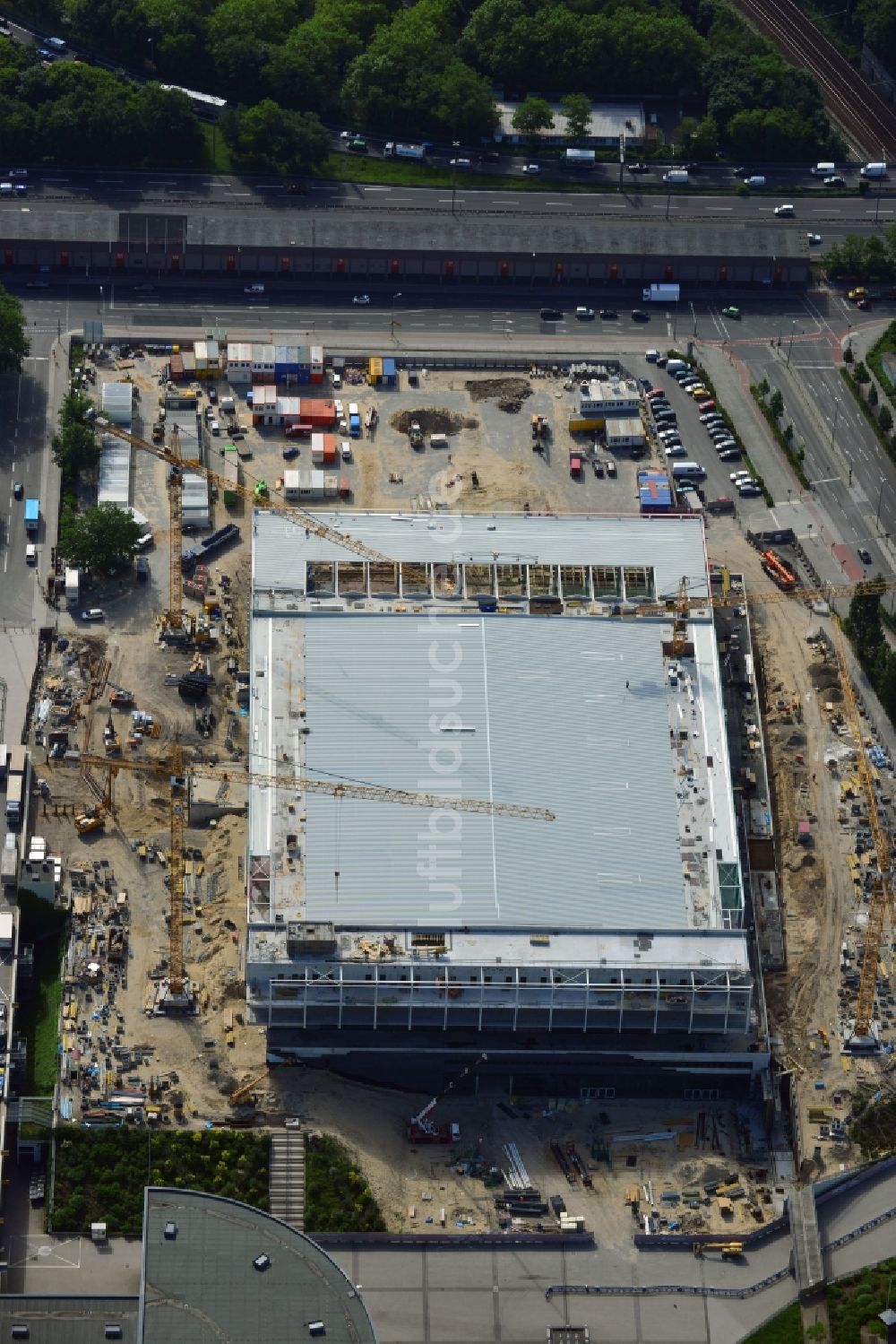 Luftaufnahme Berlin - Baustelle Messe Veranstaltungsstätte City Cube am Messegelände in Berlin Charlottenburg