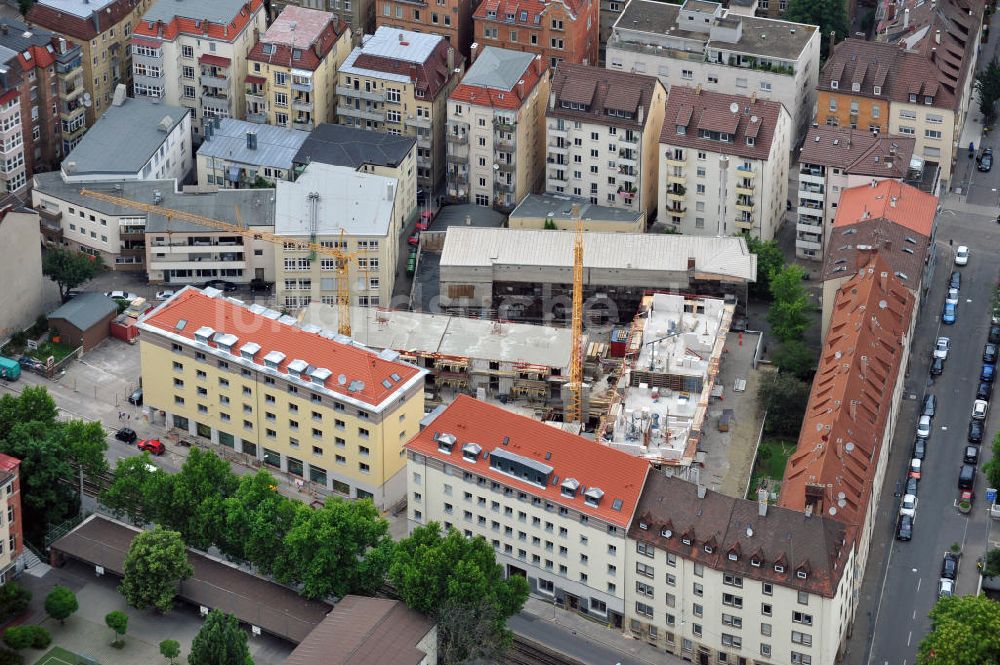 Luftaufnahme Stuttgart - Baustelle eines Mietwohnungshauses in der Bebelstraße in Stuttgart