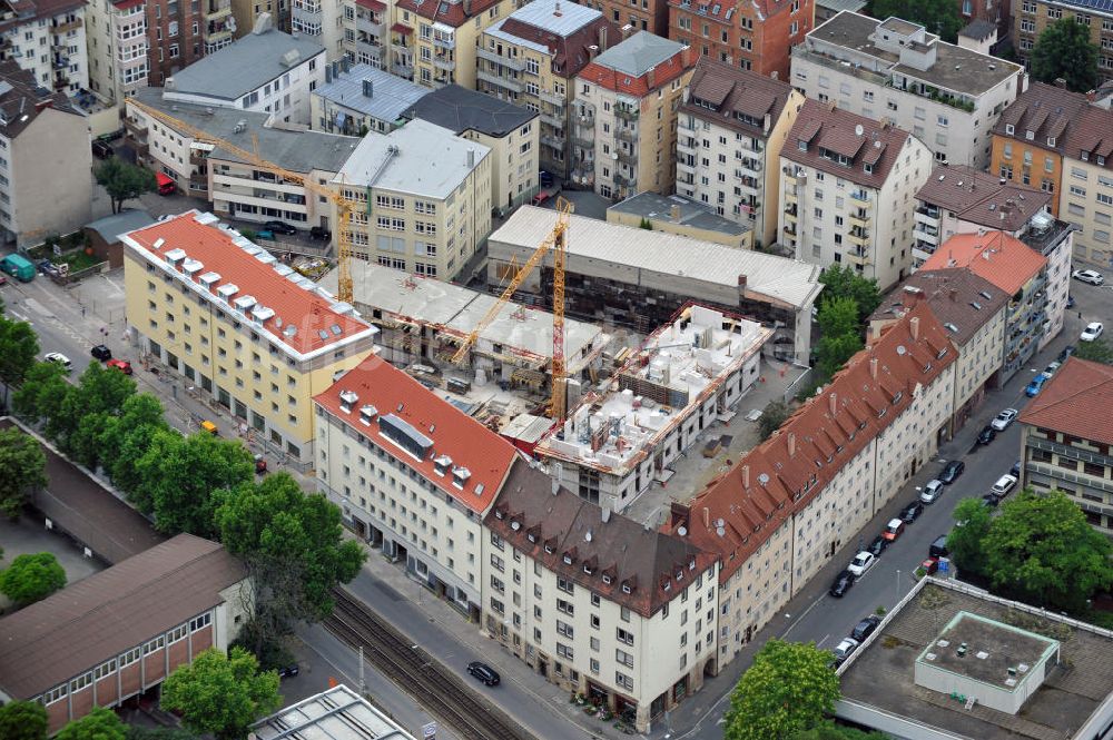 Stuttgart von oben - Baustelle eines Mietwohnungshauses in der Bebelstraße in Stuttgart