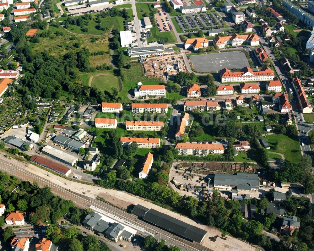 Frankenberg/Sa. von oben - Baustelle Mischbebauung eines Wohngebiets mit Mehrfamilienhäusern und Einfamilienhäusern in Frankenberg/Sa. im Bundesland Sachsen, Deutschland