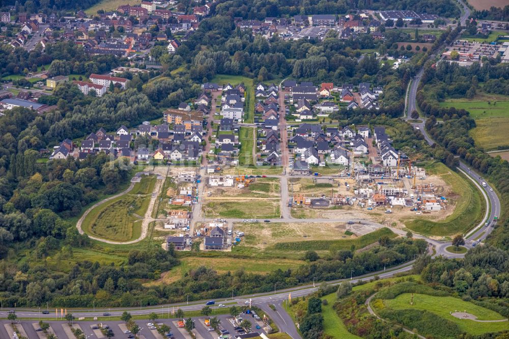 Hamm aus der Vogelperspektive: Baustelle Mischbebauung eines Wohngebiets mit Mehrfamilienhäusern und Einfamilienhäusern Heimshof Ost in Hamm im Bundesland Nordrhein-Westfalen, Deutschland