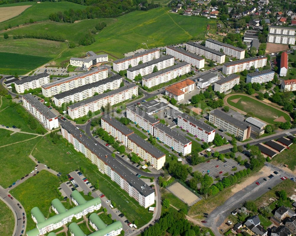 Lauenhain von oben - Baustelle Mischbebauung eines Wohngebiets mit Mehrfamilienhäusern und Einfamilienhäusern in Lauenhain im Bundesland Sachsen, Deutschland