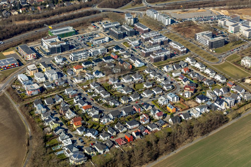 Dortmund von oben - Baustelle Mischbebauung eines Wohngebiets mit Mehrfamilienhäusern und Einfamilienhäusern Lissaboner Allee - Londoner Bogen in Dortmund im Bundesland Nordrhein-Westfalen, Deutschland