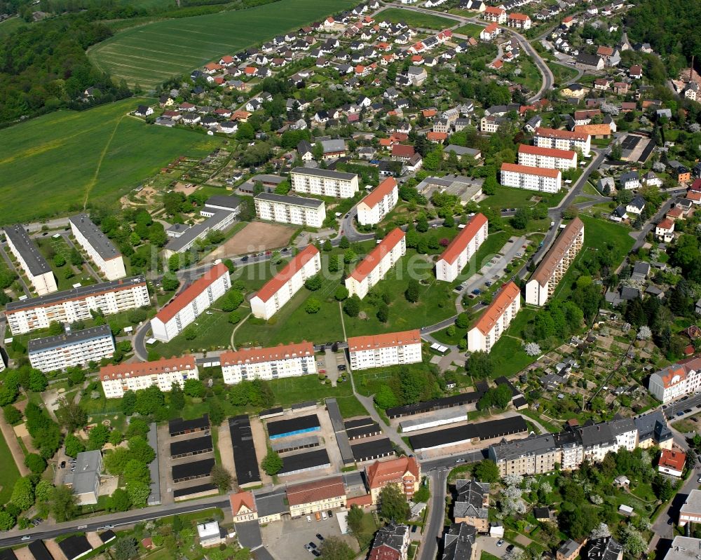 Luftaufnahme Mittweida - Baustelle Mischbebauung eines Wohngebiets mit Mehrfamilienhäusern und Einfamilienhäusern in Mittweida im Bundesland Sachsen, Deutschland