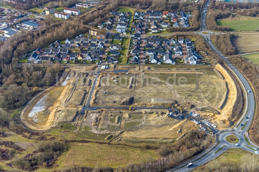 Luftbild Hamm - Baustelle Mischbebauung eines Wohngebiets mit Mehrfamilienhäusern und Einfamilienhäusern am Sachsenring in Hamm im Bundesland Nordrhein-Westfalen, Deutschland