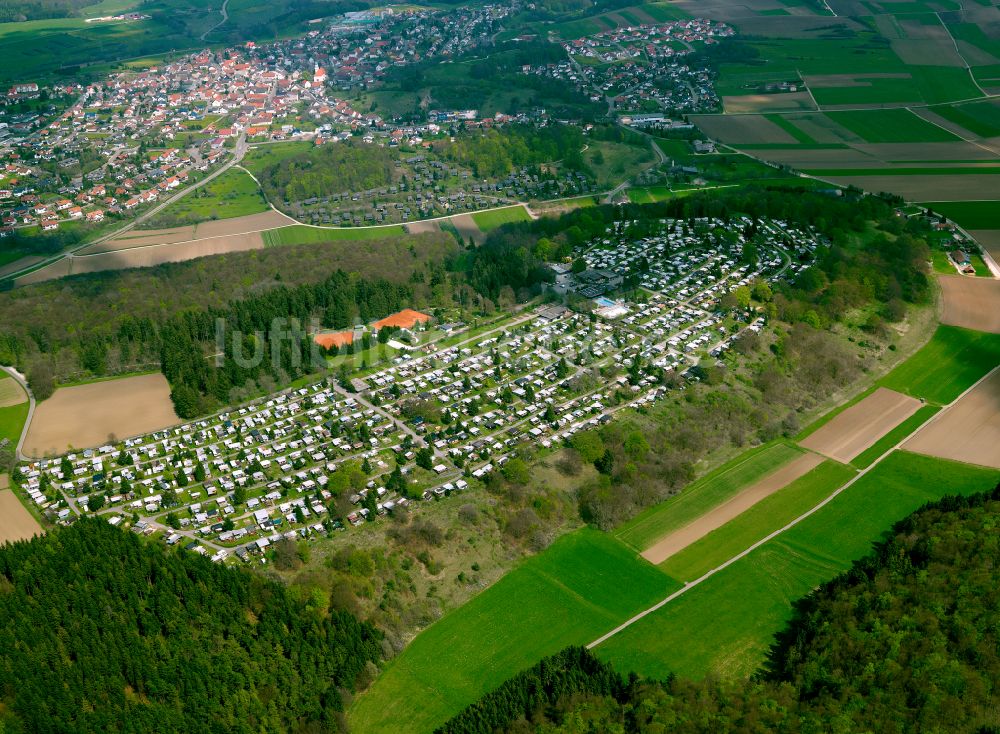 Westerheim von oben - Baustelle Mischbebauung eines Wohngebiets mit Mehrfamilienhäusern und Einfamilienhäusern in Westerheim im Bundesland Baden-Württemberg, Deutschland