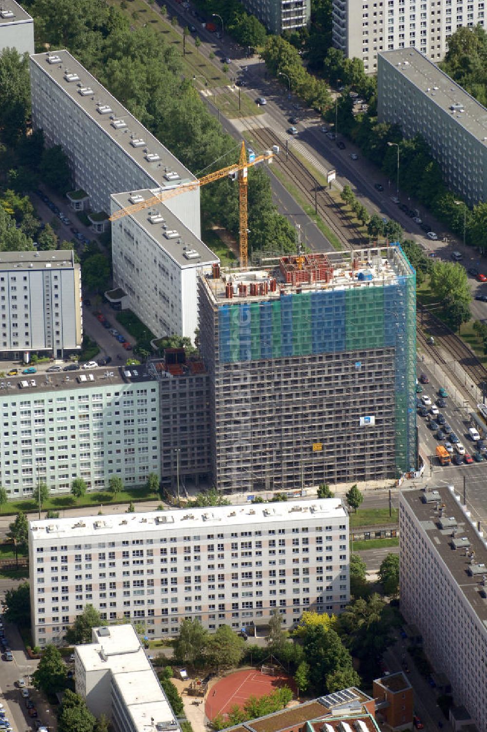 Berlin aus der Vogelperspektive: Baustelle Mollstraße 31 / Königstadt-Carree in Berlin-Mitte