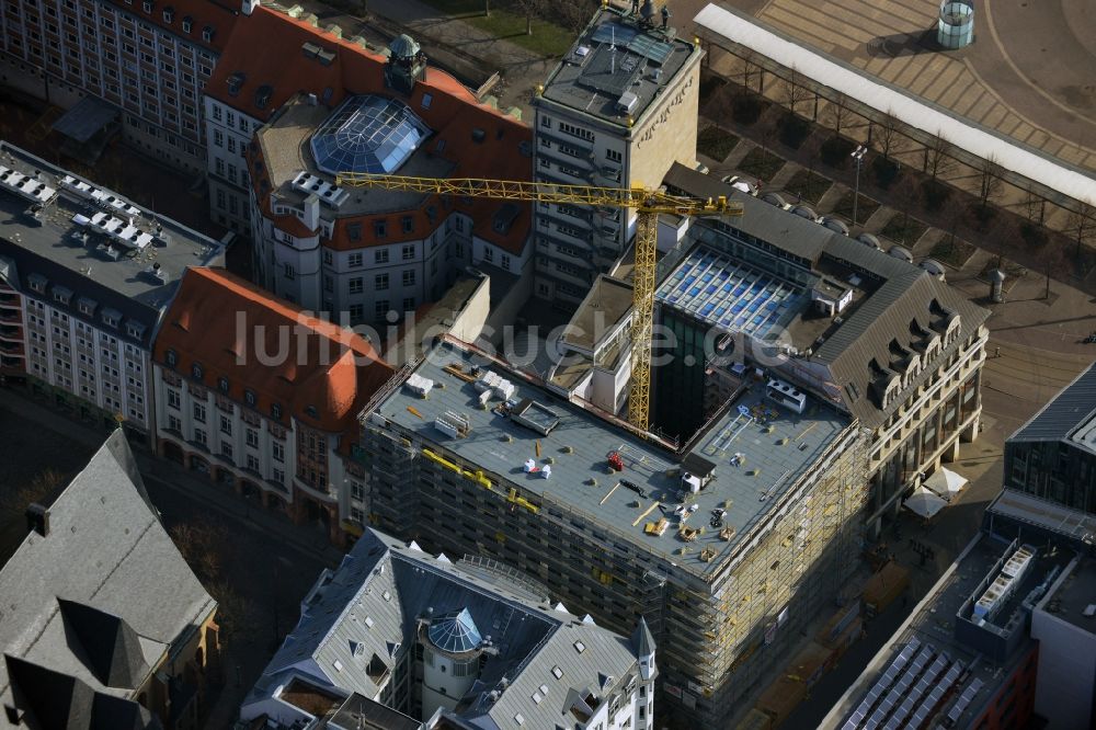 Luftbild Leipzig - Baustelle für Motel One Augustusplatz in Leipzig im Bundesland Sachsen