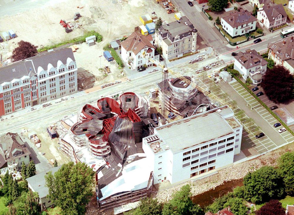 Luftaufnahme Herford - Baustelle Museums- Gebäude- Ensemble MARTa Herford im Ortsteil Elverdissen in Herford im Bundesland Nordrhein-Westfalen, Deutschland