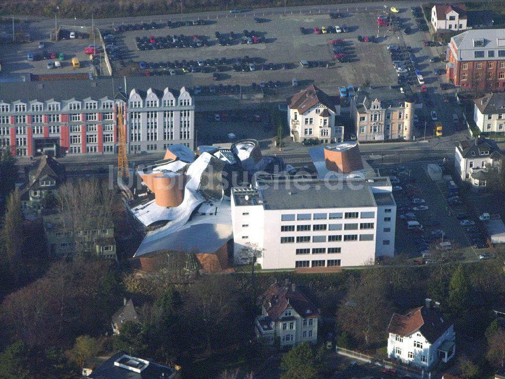 Luftaufnahme Herford - Baustelle Museums- Gebäude- Ensemble MARTa Herford im Ortsteil Elverdissen in Herford im Bundesland Nordrhein-Westfalen, Deutschland