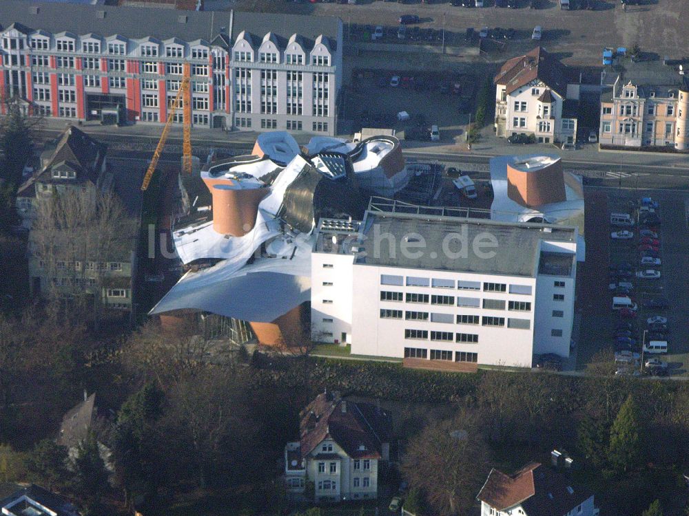 Herford von oben - Baustelle Museums- Gebäude- Ensemble MARTa Herford im Ortsteil Elverdissen in Herford im Bundesland Nordrhein-Westfalen, Deutschland