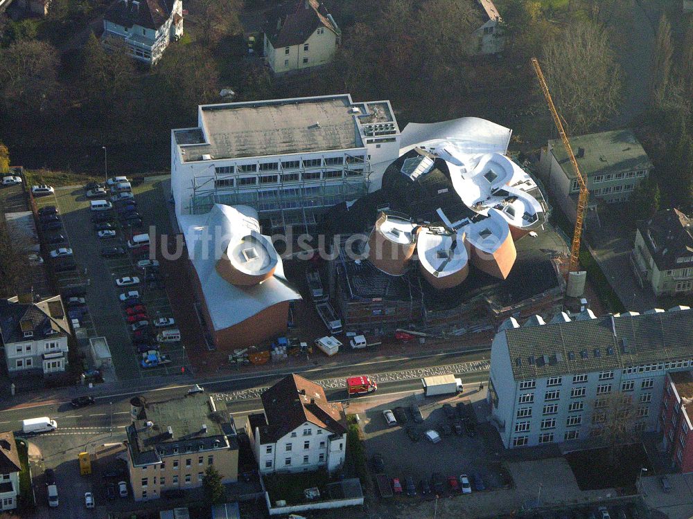 Herford aus der Vogelperspektive: Baustelle Museums- Gebäude- Ensemble MARTa Herford im Ortsteil Elverdissen in Herford im Bundesland Nordrhein-Westfalen, Deutschland