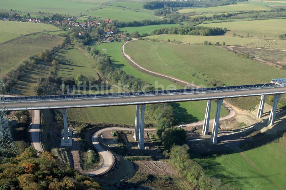 Ettenhausen von oben - Baustelle Nesseltalbrücke bei Ettenhausen