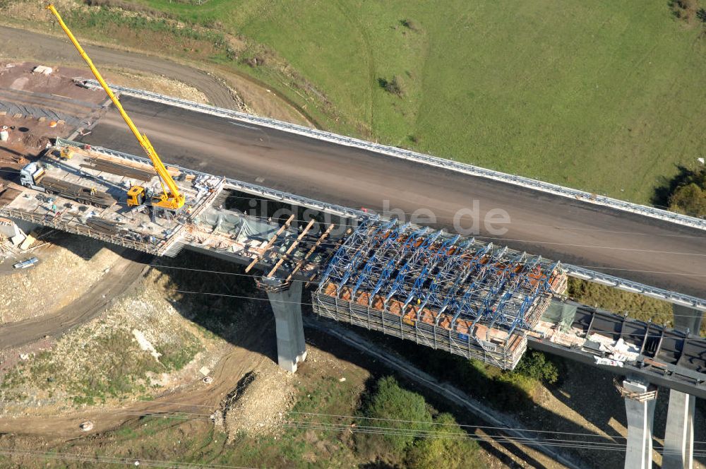 Ettenhausen aus der Vogelperspektive: Baustelle Nesseltalbrücke bei Ettenhausen