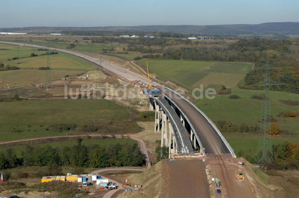 Ettenhausen aus der Vogelperspektive: Baustelle Nesseltalbrücke bei Ettenhausen