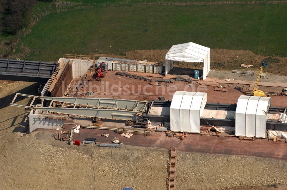 Ettenhausen aus der Vogelperspektive: Baustelle Nesseltalbrücke der A4 bei Ettenhausen