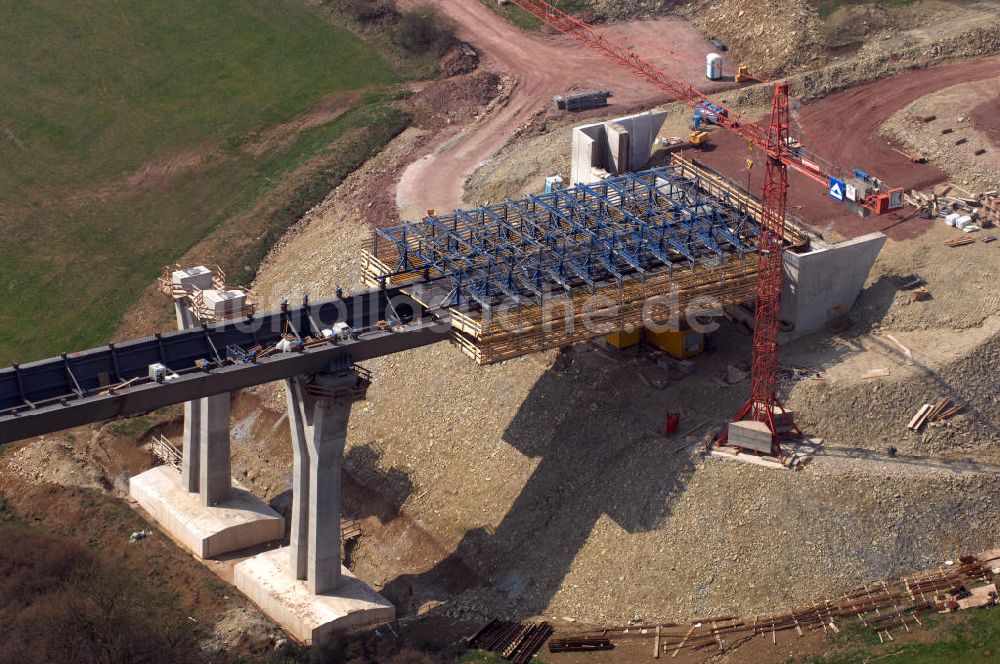 Ettenhausen von oben - Baustelle Nesseltalbrücke der A4 bei Ettenhausen