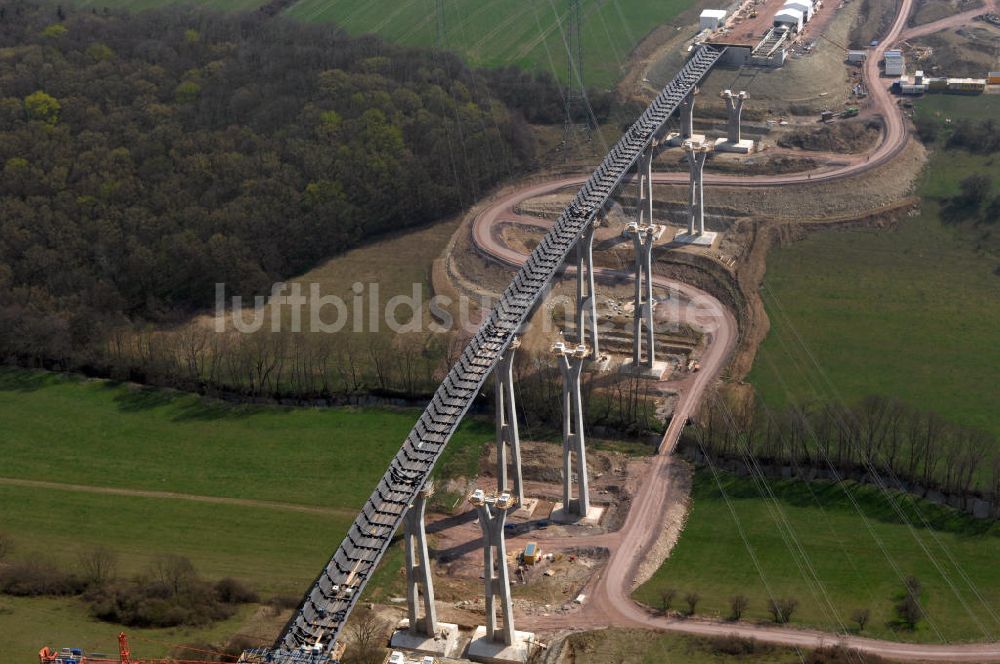 Ettenhausen aus der Vogelperspektive: Baustelle Nesseltalbrücke der A4 bei Ettenhausen