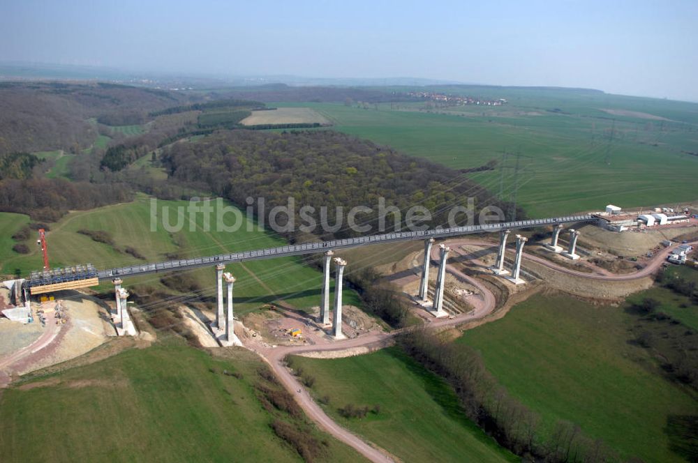 Ettenhausen aus der Vogelperspektive: Baustelle Nesseltalbrücke der A4 bei Ettenhausen