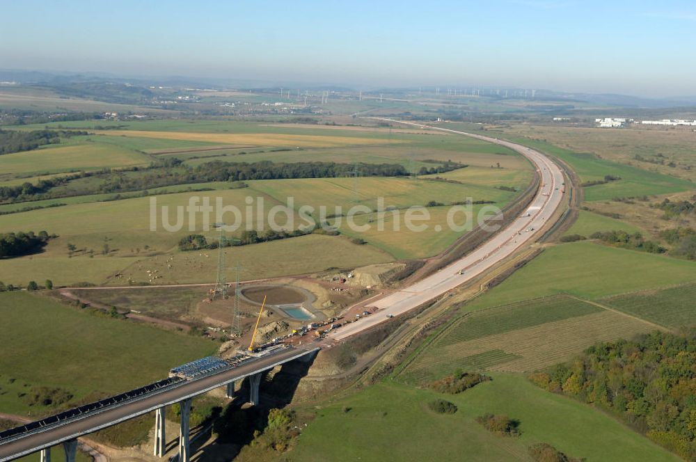 Ettenhausen von oben - Baustelle Nesseltalbrücke und Regenrückhaltebecken bei Ettenhausen