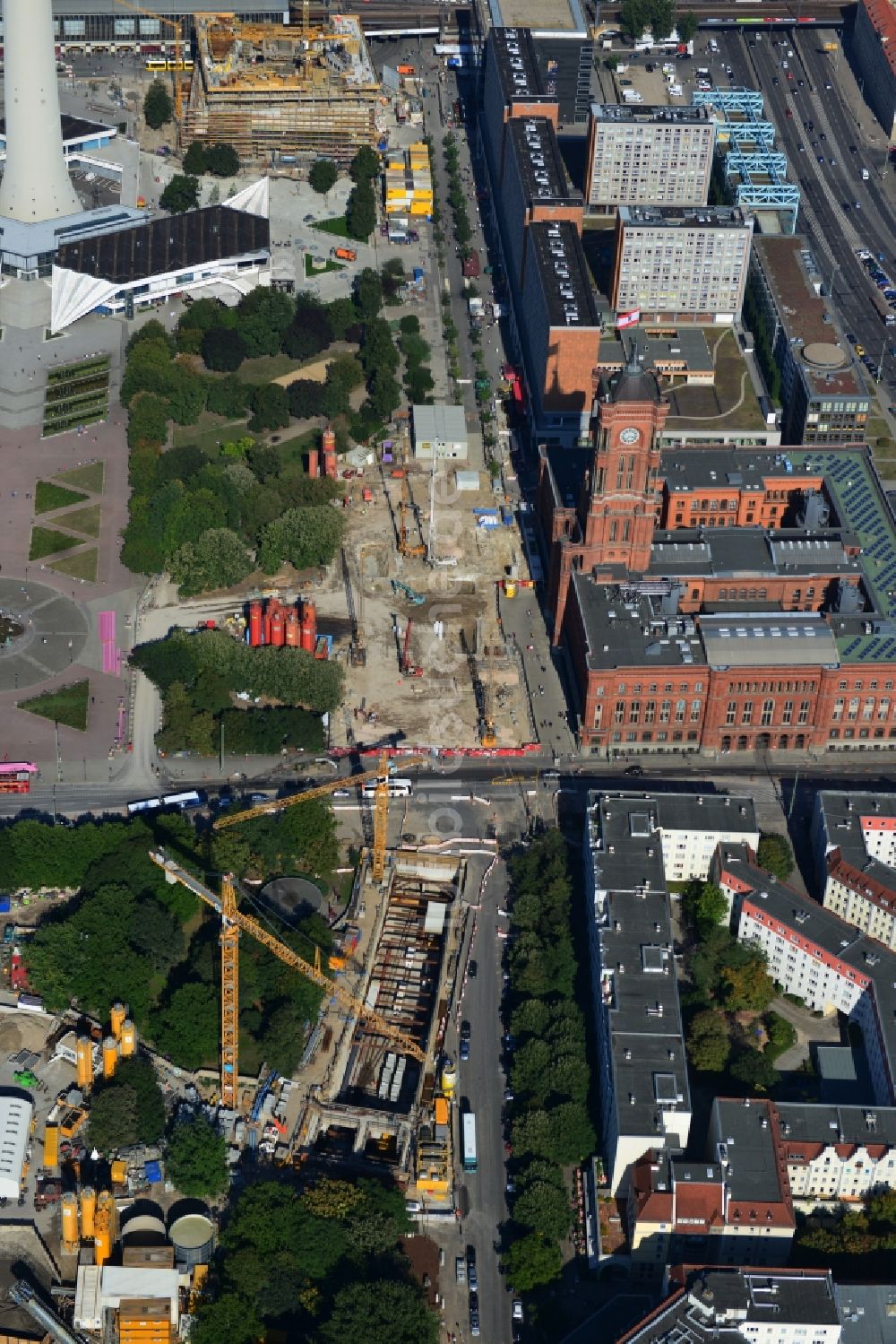 Luftbild Berlin - Baustelle Neubau Bahnhof Berliner Rathaus in Berlin-Mitte