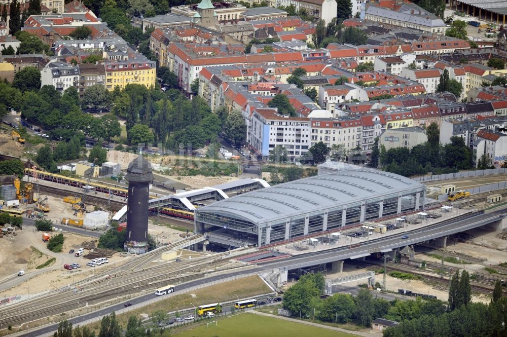 Luftaufnahme Berlin - Baustelle vom Um- und Neubau des Berliner S-Bahnhof Ostkreuz der Deutschen Bahn