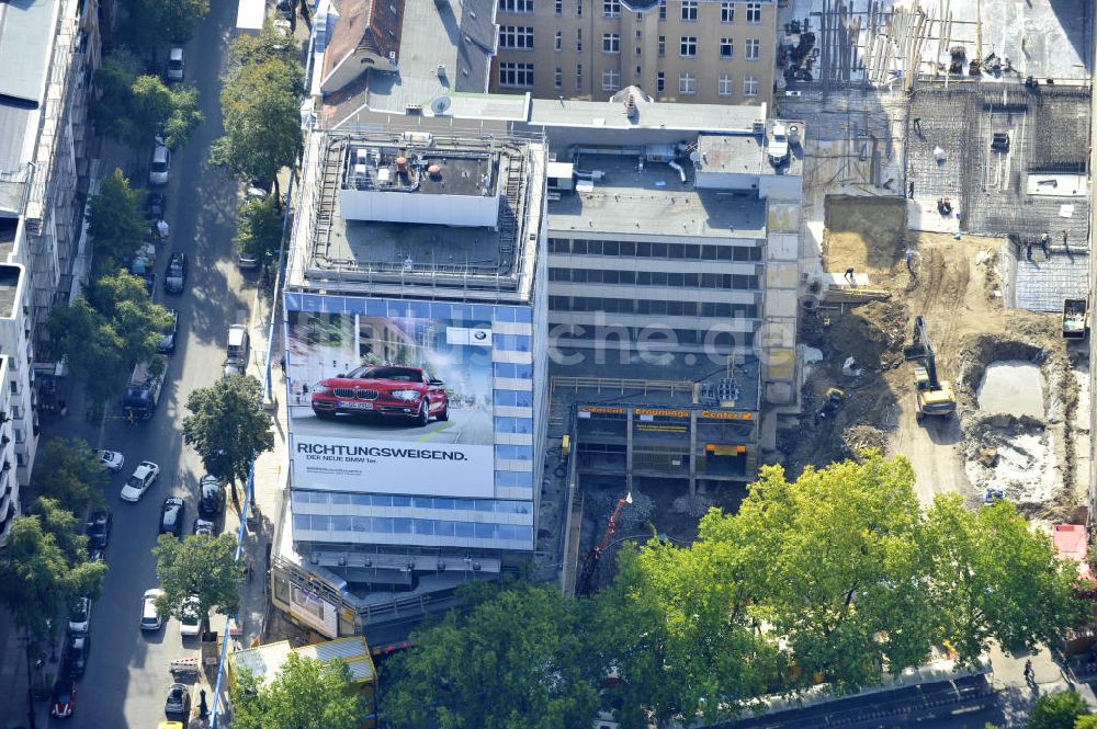 Berlin aus der Vogelperspektive: Baustelle für den Neubau des Büro- und Geschäftshauses ? N° 195 Kudamm ? in Berlin - Charlottenburg