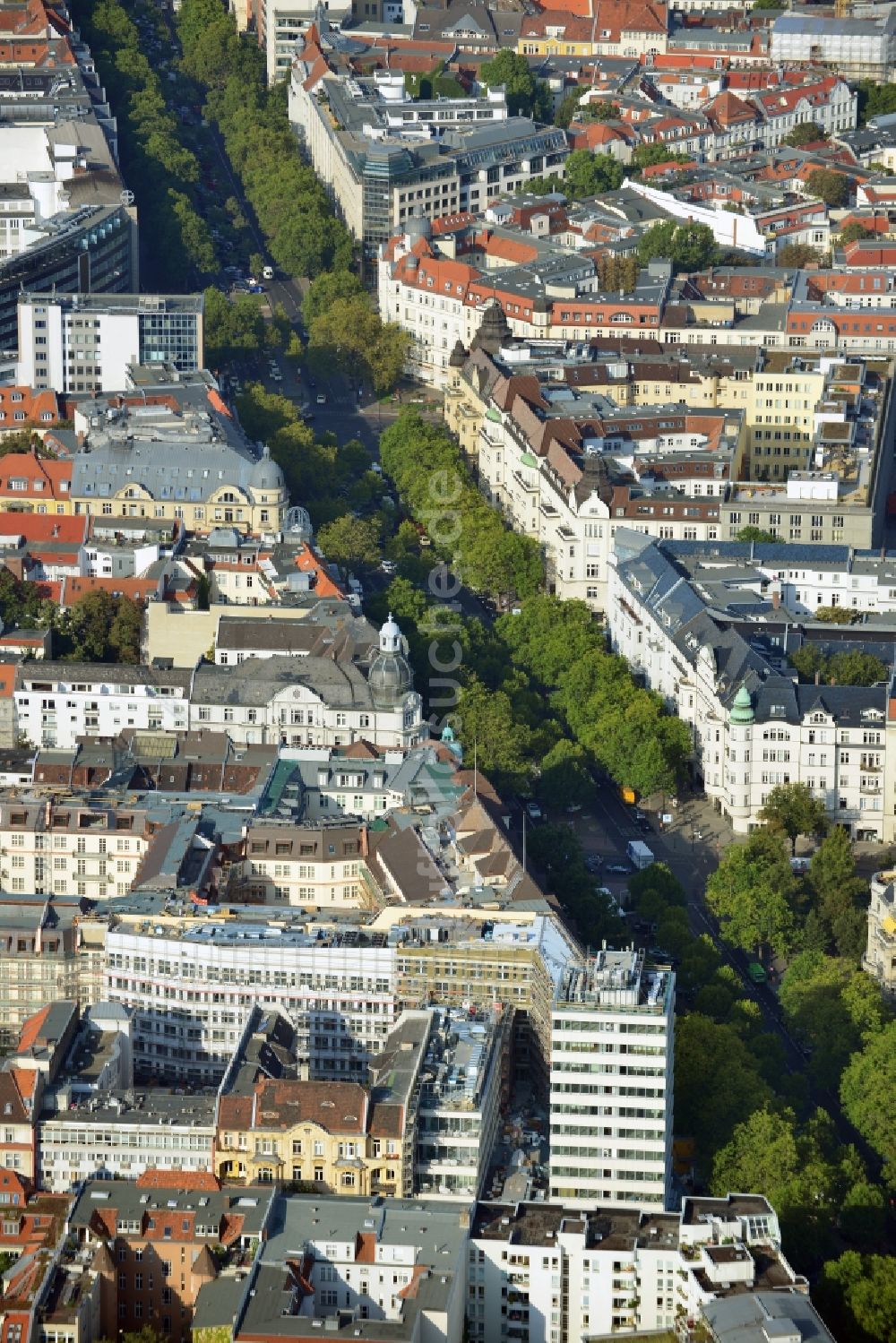 Luftbild Berlin - Baustelle für den Neubau des Büro- und Geschäftshauses ? N° 195 Kudamm ? in Berlin - Charlottenburg