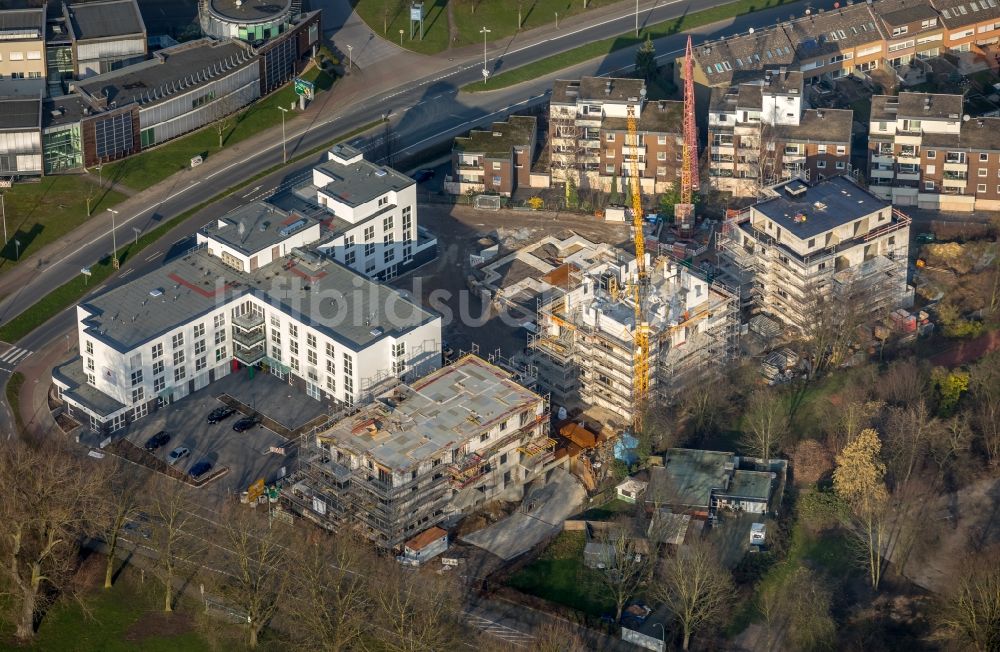 Luftaufnahme Herne - Baustelle der Neubau- Gebäude des Altersheim Seniorencampus Westring -Forellstraße in Herne im Bundesland Nordrhein-Westfalen