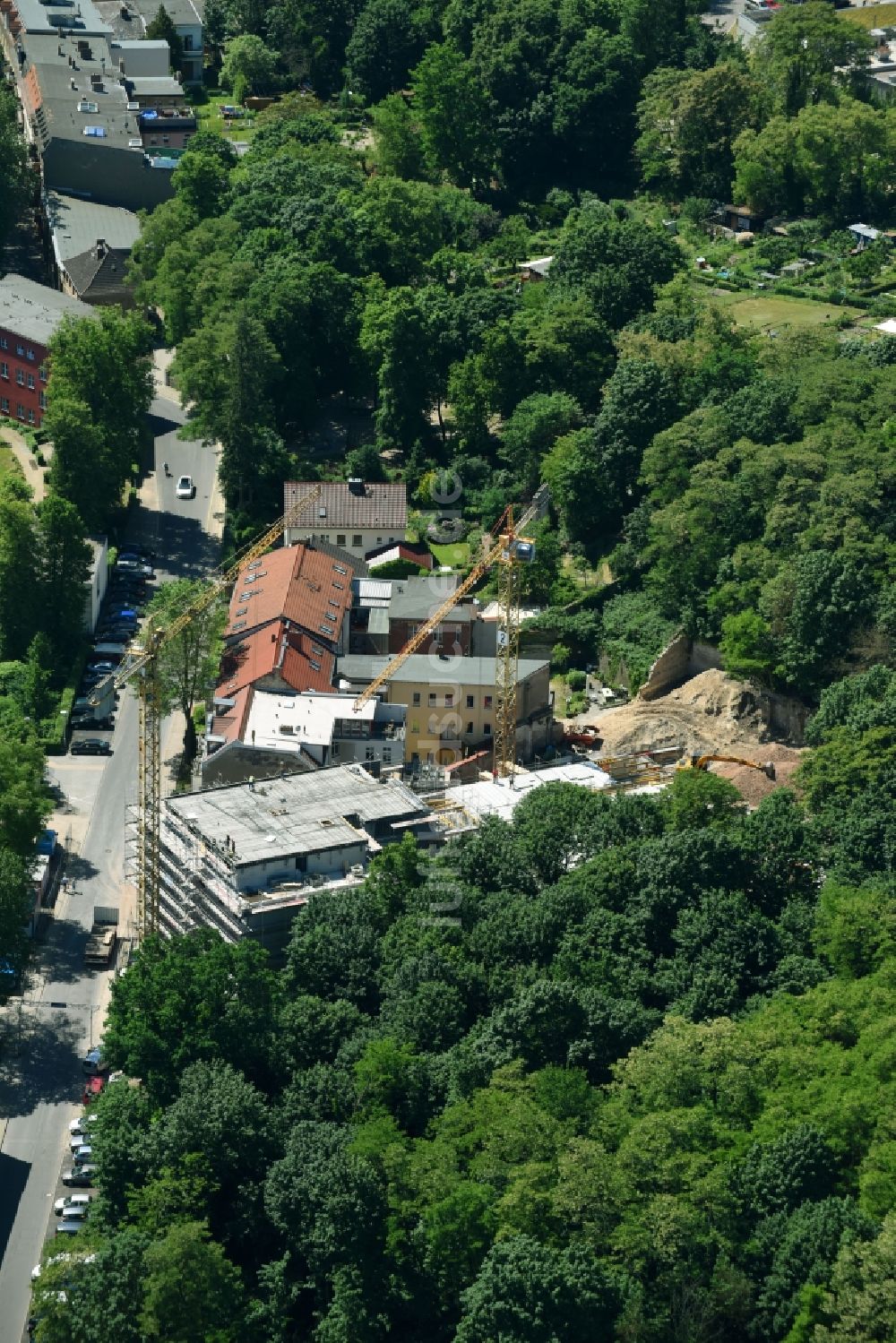 Brandenburg an der Havel von oben - Baustelle der Neubau- Gebäude des Altersheim - Seniorenresidenz an der Bergstraße in Brandenburg an der Havel im Bundesland Brandenburg, Deutschland