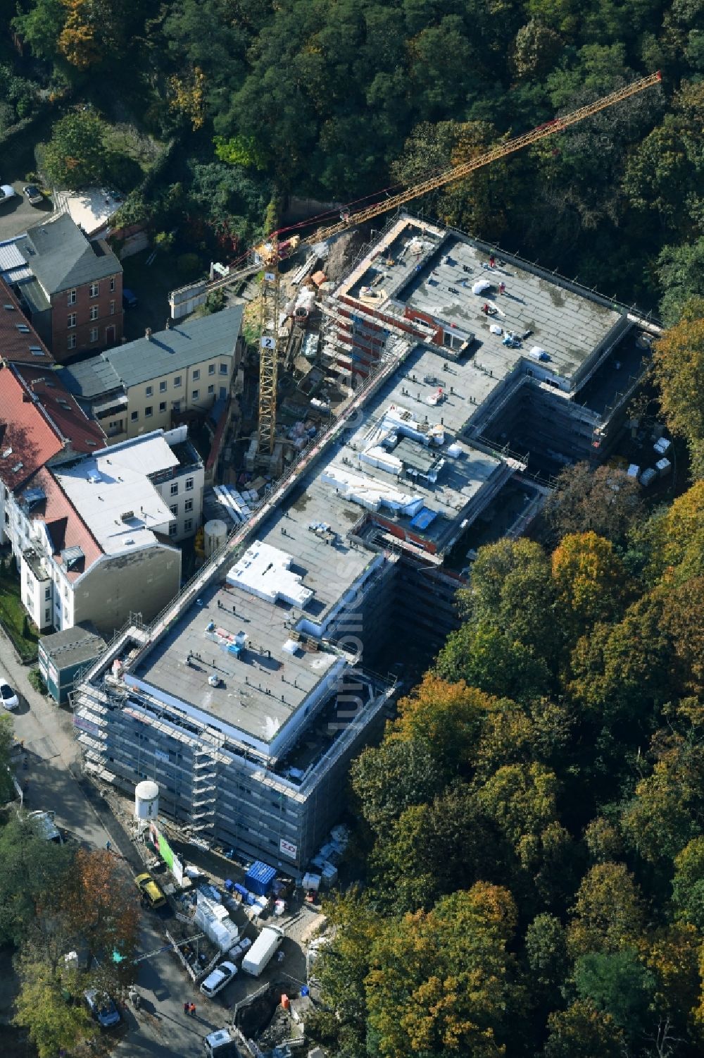 Brandenburg an der Havel von oben - Baustelle der Neubau- Gebäude des Altersheim - Seniorenresidenz an der Bergstraße in Brandenburg an der Havel im Bundesland Brandenburg, Deutschland