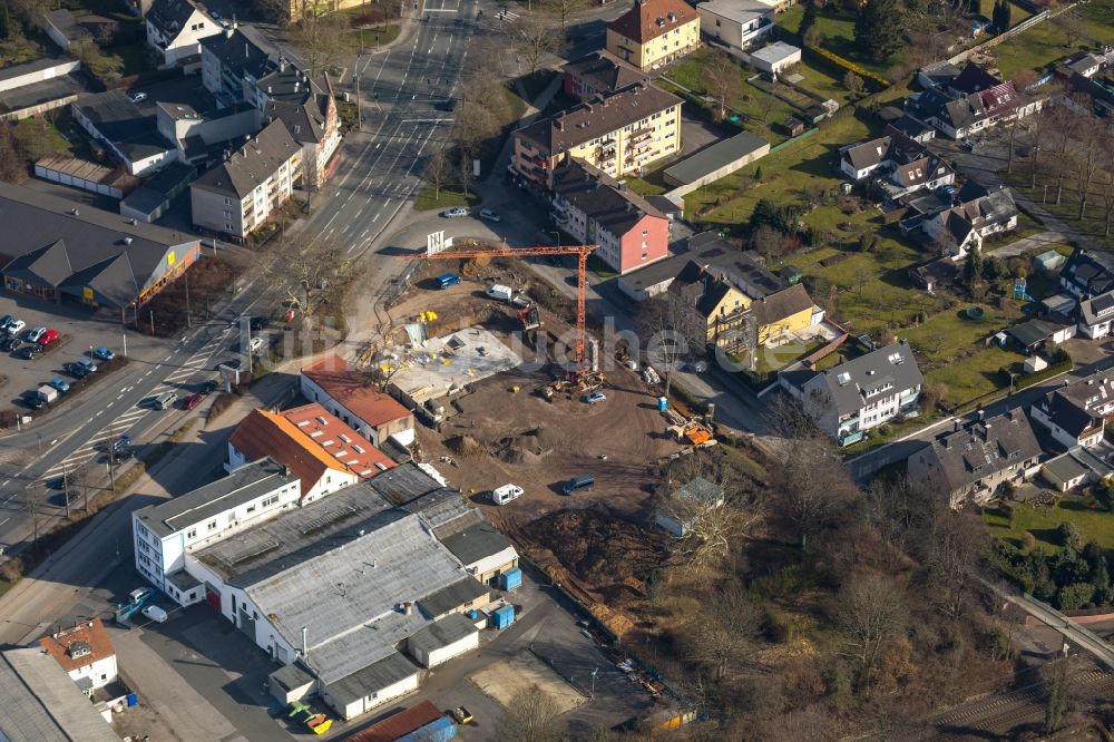 Luftaufnahme Witten - Baustelle der Neubau- Gebäude des Altersheim - Seniorenresidenz der JLW Holding AG an der Goethestraße in Witten im Bundesland Nordrhein-Westfalen, Deutschland